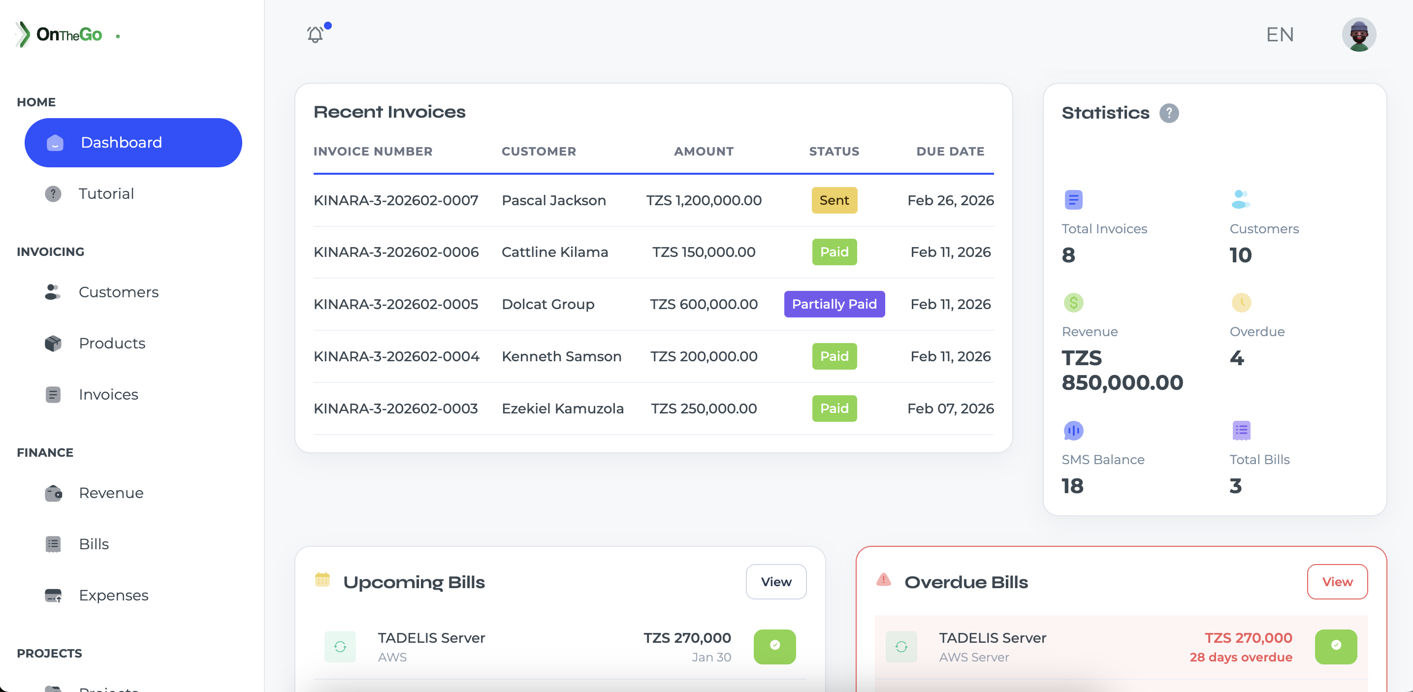 OnTheGo web dashboard preview